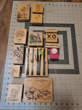 Assorted Wood Rubber Stamps - Nature & Holiday Motifs